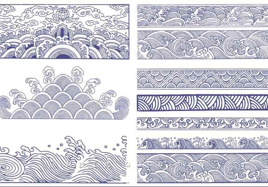 29+传统中国风海浪祥云纹理图案浪花印花高清矢量免抠图