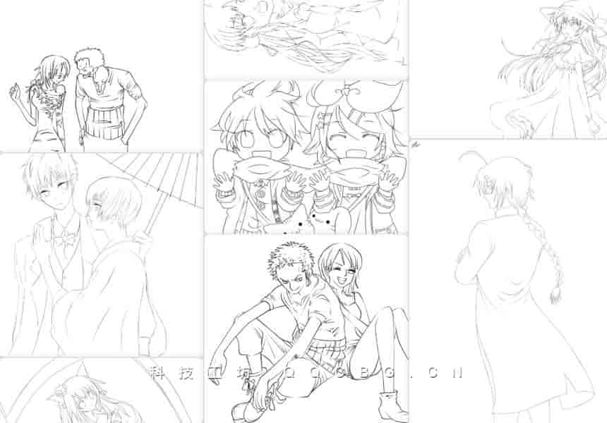 1601+线稿轮廓图线条绘画发丝褶皱参考资源合集